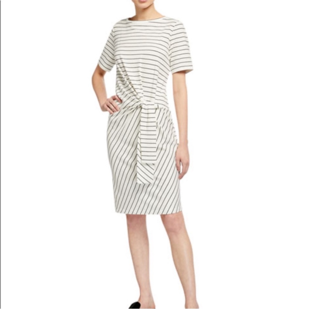 Lafayette 148 New York Glendora Striped Tie Dress Short sleeve midi Large
